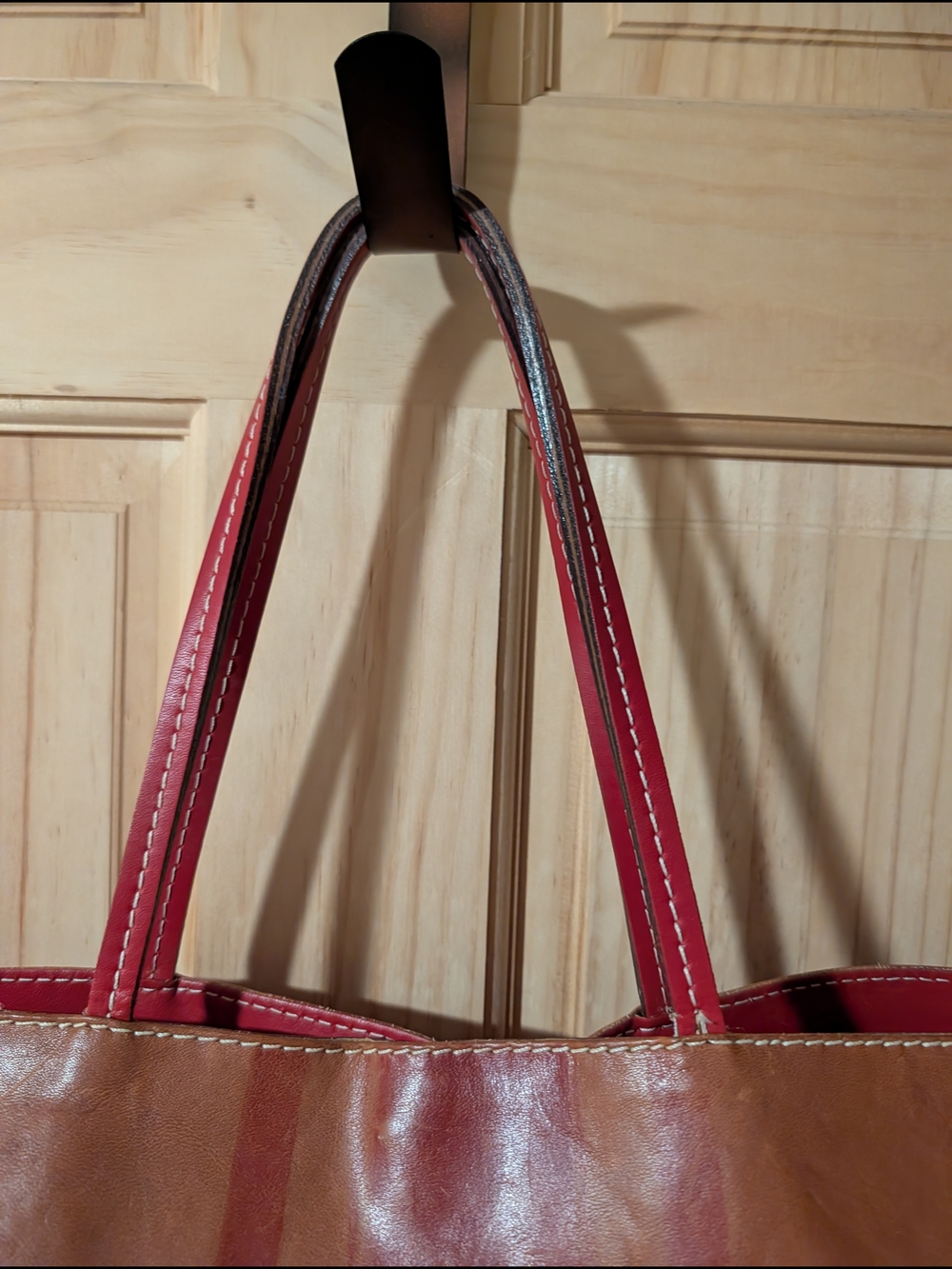 Maurizio Taiuti Leather Striped Tote in Brown and Red - Picture 3 of 8